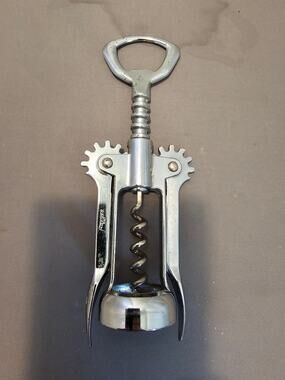 Franmara Silver Corkscrew Wine Bottle Opener w/Fins - Push Down - Used - Italy